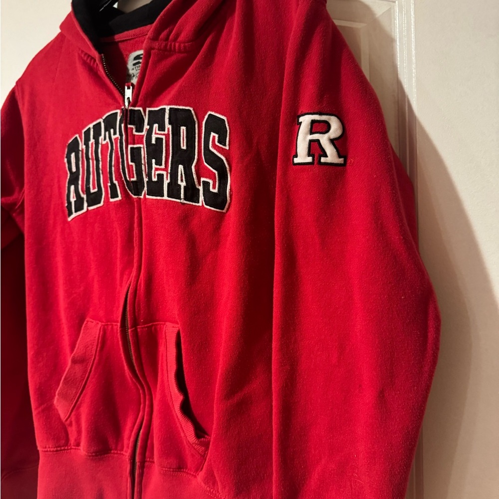 Rutgers Stadium Athletics Red Zip-Up Hoodie with Black Lettering - Picture 5 of 6